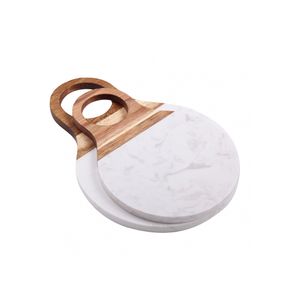 Conjunto de tabuas redonda de madeira e marmore BTC Decor