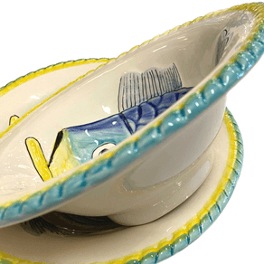 Tigela Ilha Bela Peixe Relevo Cerâmica 18,5cm Luiz Salvador