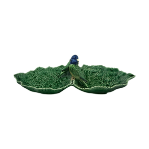 Prato Folha Dupla Cineraria Passaros 34x19cm Bordalo Pinheiro