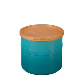 Pote Com Tampa de Madeira Azul Caribe 1,1L Le Creuset