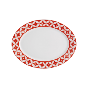 Travessa Oval Pequena Sevilla 33cm Porcelana Branco e Coral Vista Alegre