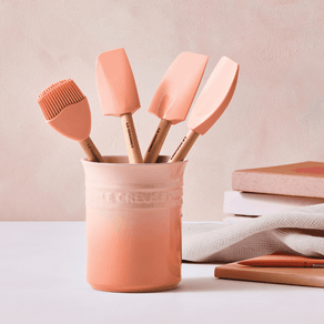 Set 3 Espátulas e 1 Pincel Craft com Porta Utensílios Clássico de Cerâmica 1 Litro 5 Peças Peche Le Creuset