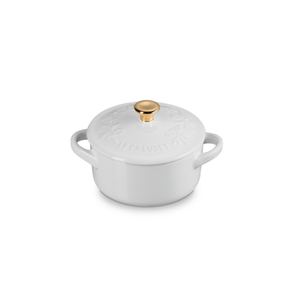 Mini Cocotte Holly Cerâmica Premium Natal Assadeira Individual 250ml Branca Le Creuset