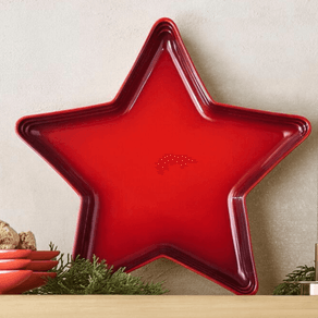 Bandeja Estrela de Servir Cerâmica Premium Travessa Grande Festiva 36cm Vermelho Le Creuset