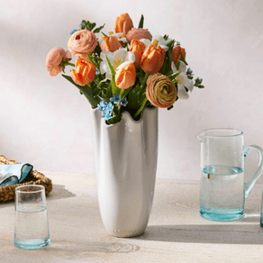 Vaso Ruffle Cerâmica Premium Borda Franzida Decoração 2 Litros Branco Le Creuset