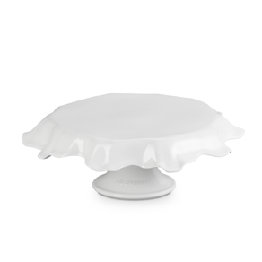 Suporte para Bolo Ruffle Cerâmica Premium Pedestal Alto 28cm Branca Le Creuset