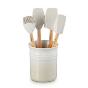 Set 3 Espátulas e 1 Pincel Craft com Porta Utensílios Clássico de Cerâmica 1 Litro 5 Peças Meringue Le Creuset